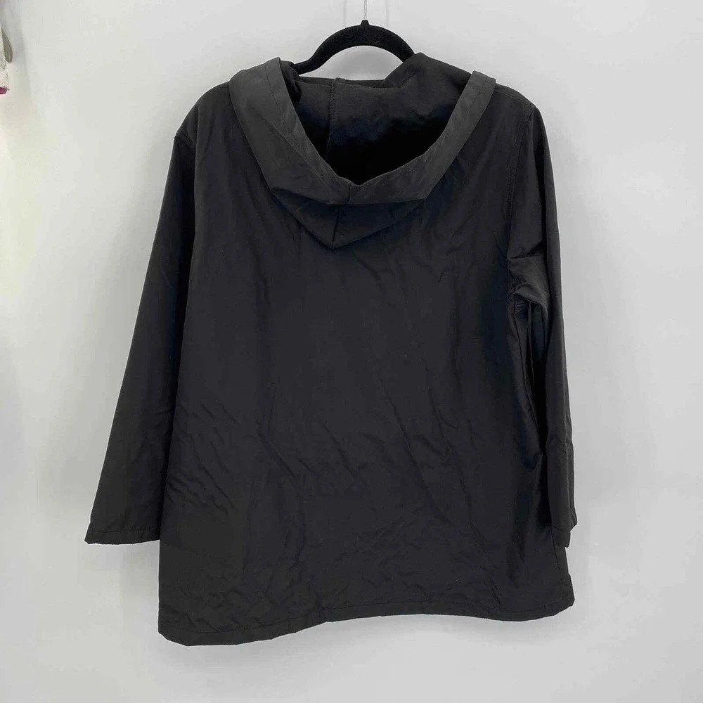 Sandro Rain Jacket Mens Small Black Polyester Pockets Hood Full Zip Waterproof